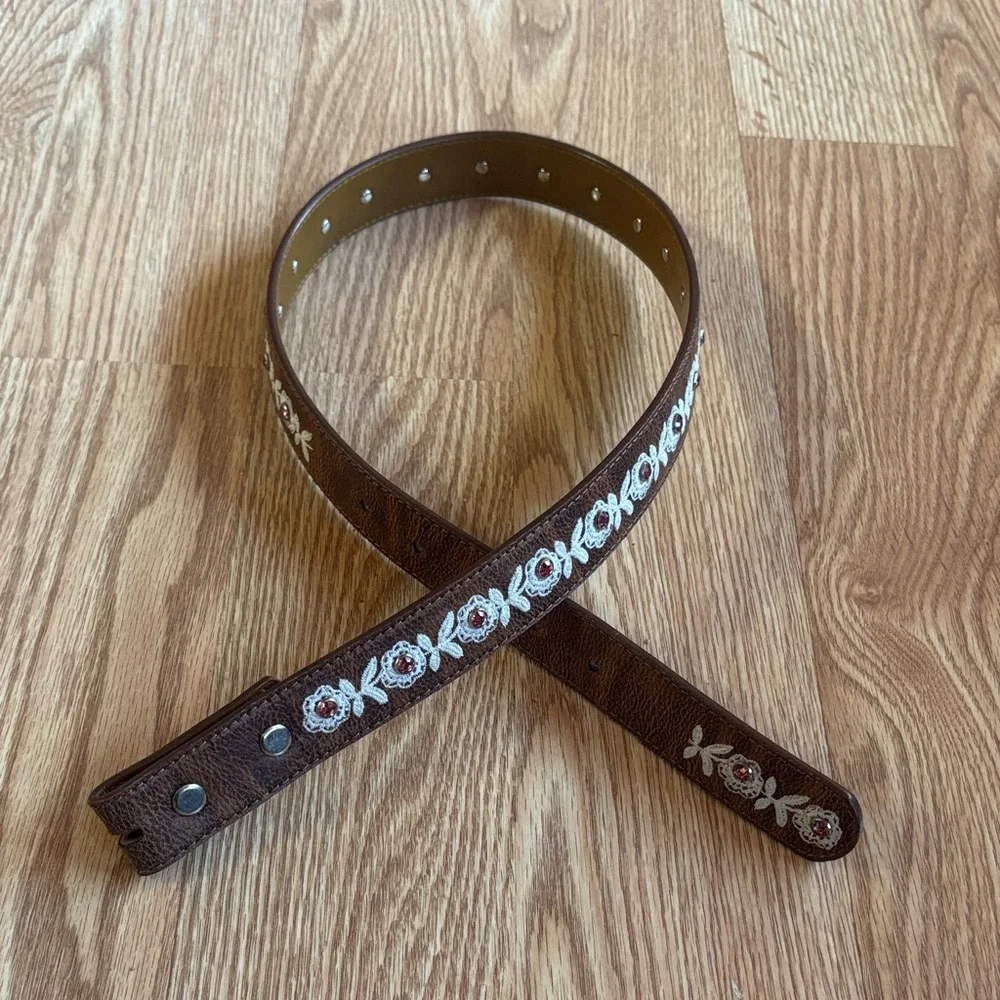 Embroidered Brown Belt with Floral Design kids size XL